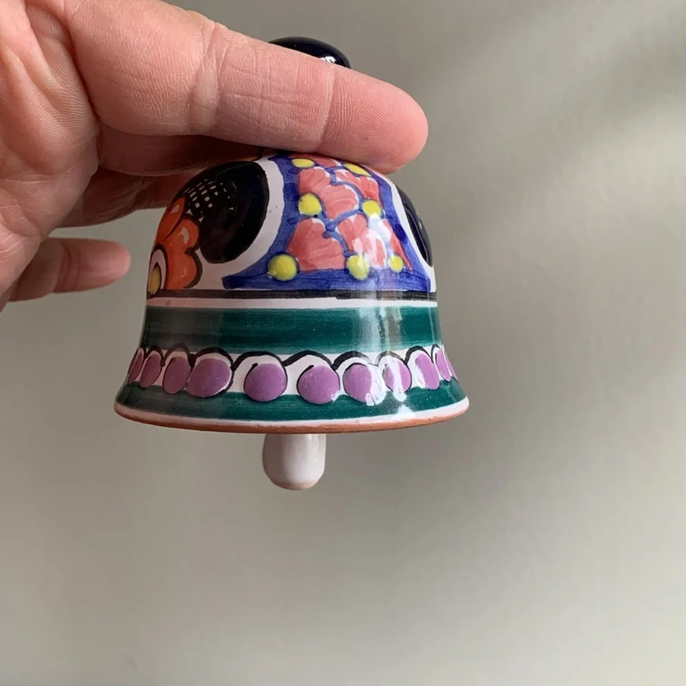 Mexican Talevera Pottery Small Bell signed T. Aragon 8/13/2011 EUC - Picture 7 of 7